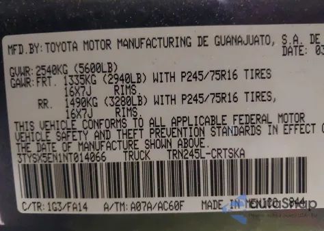 2022 Toyota Tacoma Sr из США, поврежденный, VIN 3TYSX5EN1NT014066